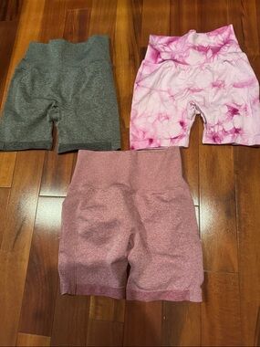High-Waist Active Bike Shorts - Pink Tie-Dye, Dusty Rose, Heather Gray